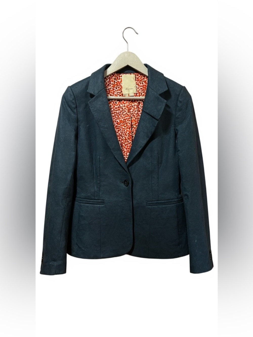 Anthro Elevenses Navy Blue Pleated Collar Wool Blazer Size 6